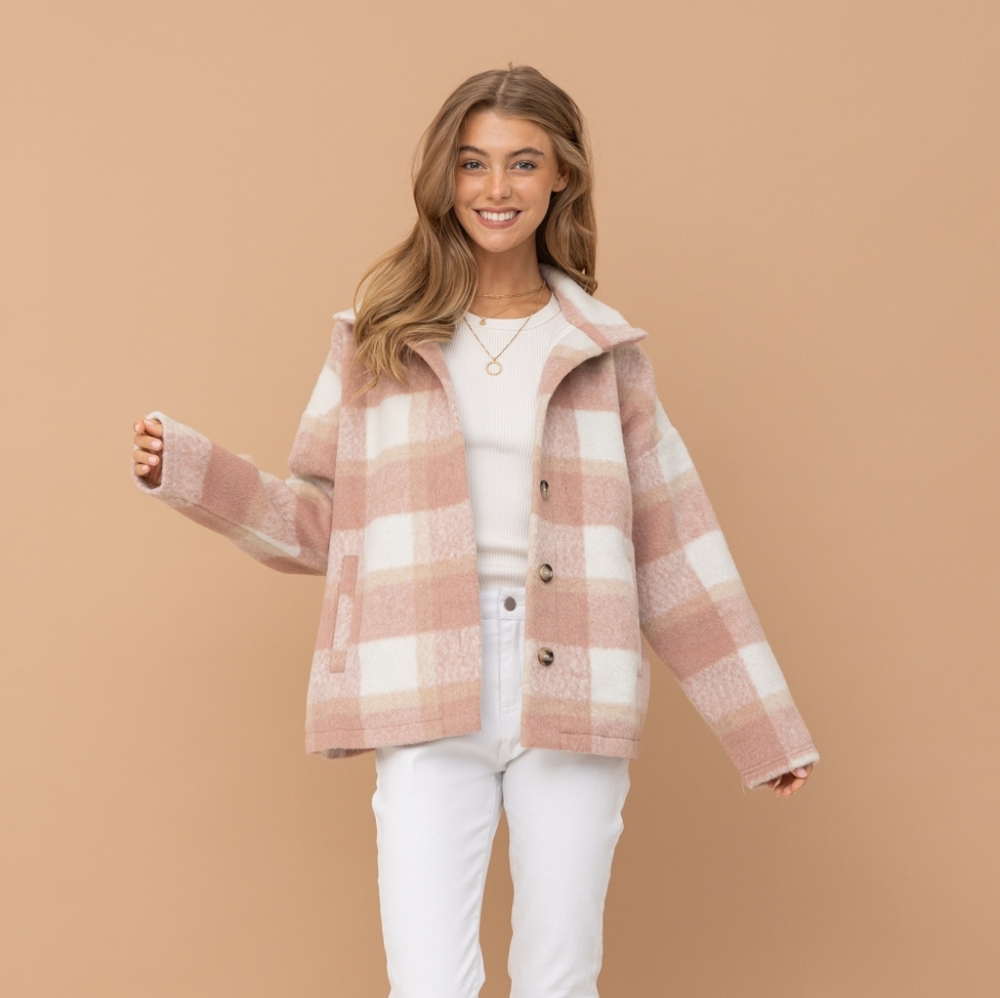Rose brushed yarn dyed plaid jacket *NEW WITH TAGS*